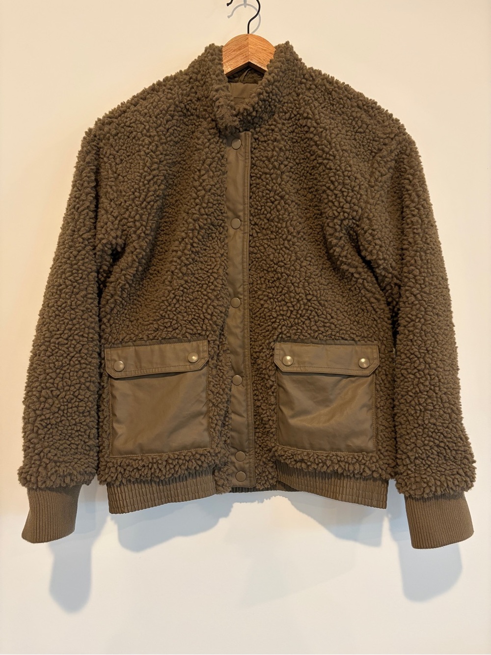 Art Class XL Brown Recycled Faux Fur Sherpa Fleece Snap Utility Bomber Jacket